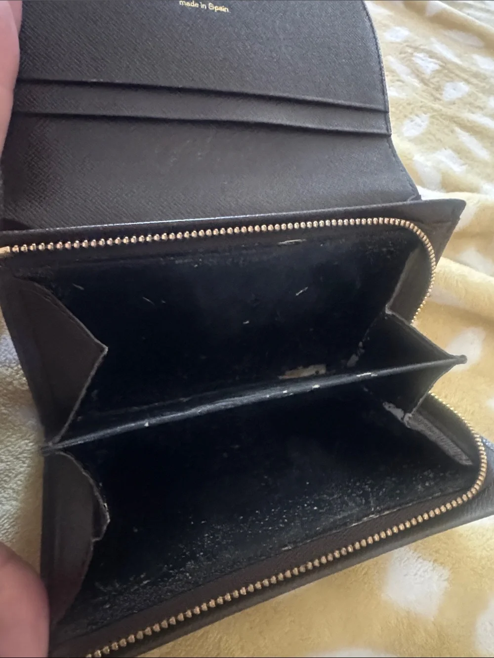 Louis Vuitton Damier Ebene Brown Checkered Wallet with Gold Hardware